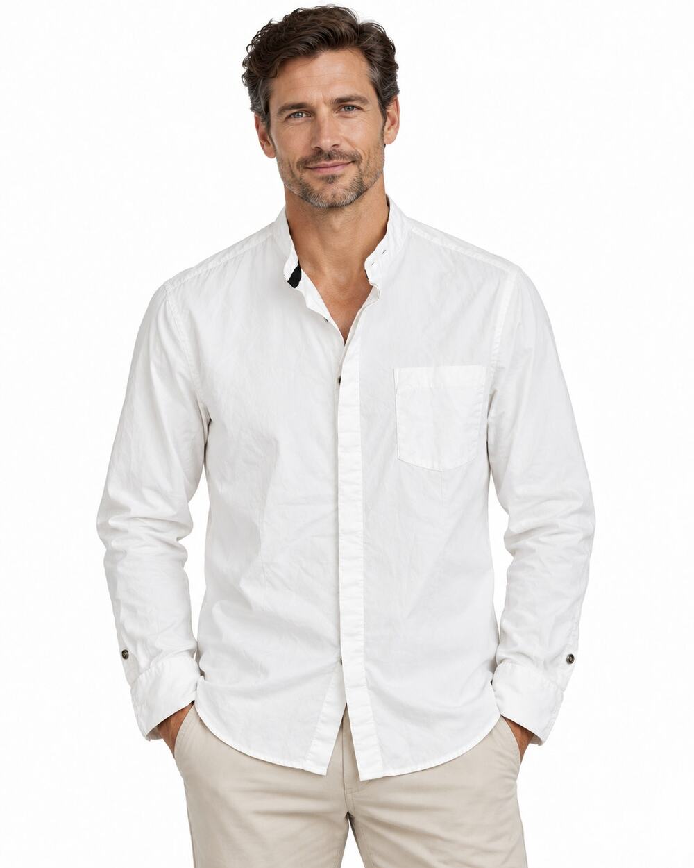 G-Star Raw Bask Shirt White Cotton French Cuff Band Collar Size S